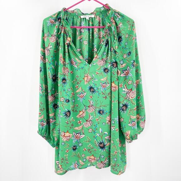 Rose + Olive Blouse Size 2X Green Floral Ruffle Blouson Sleeves Plus Curvy Top - Picture 1 of 11